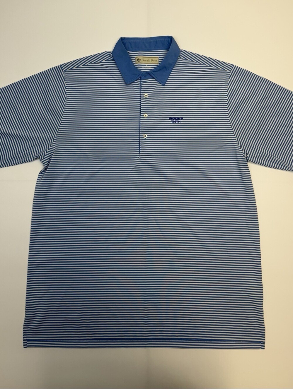 Donald Ross Polo Shirt Mens XL Blue White Striped Sharks Tooth Golf Club